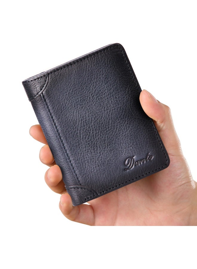 Men's Genuine Leather RFID Anti-theft Brush Vertical Three-sided Retro First-layer Cowhide Wallet Blue (Anti-theft Brush)