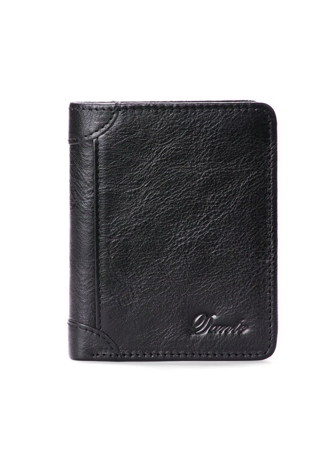 Men's Wallet First-layer Cowhide Anti-theft Card Swiping RFID Genuine Leather Wallet Retro Black