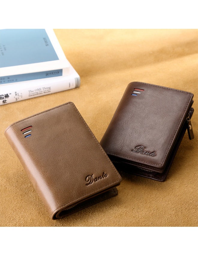 Men's Wallet Short RFID Anti-theft Coin Zipper Wallet Large Capacity Card Holder Khaki
