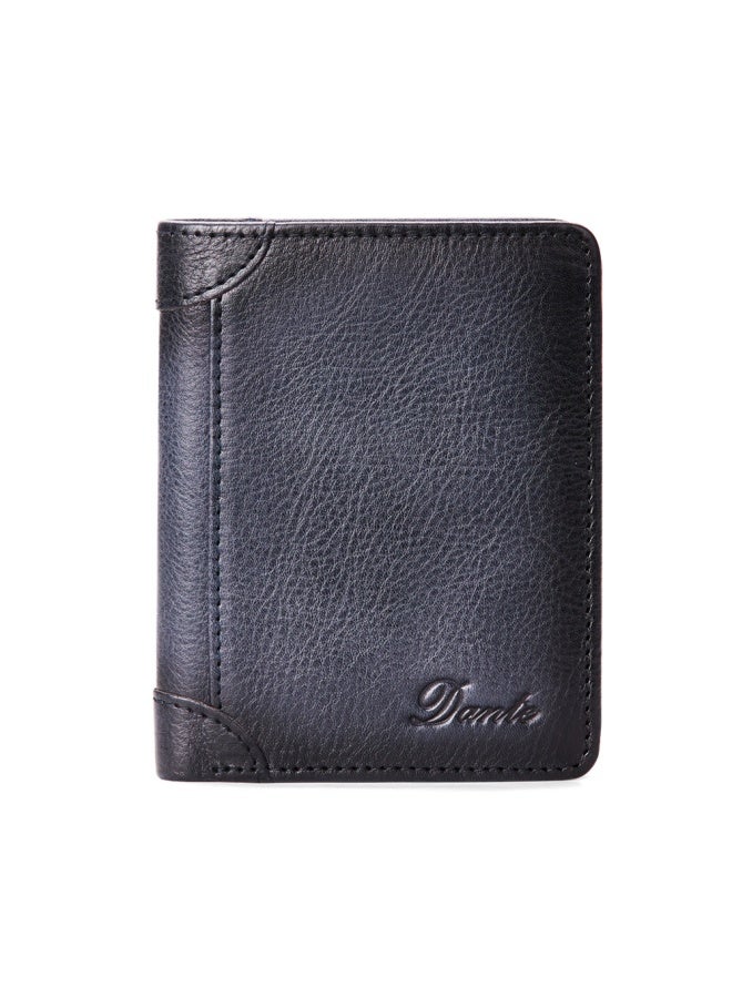 Men's Wallet First-layer Cowhide Anti-theft Card Swiping RFID Genuine Leather Wallet Blue