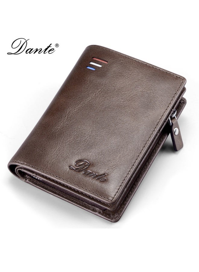 Men's Wallet Short RFID Anti-theft Coin Zipper Wallet Large Capacity Card Holder Brown