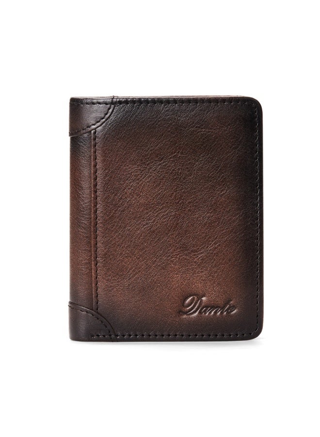 Men's Wallet First-layer Cowhide Anti-theft Card Swiping RFID Genuine Leather Wallet Retro Brown