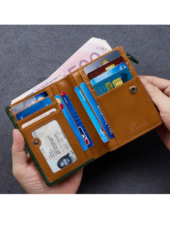 Men's Genuine Leather Zipper Wallet Large Capacity Multi-Card Slot Vertical Wallet Green Brown