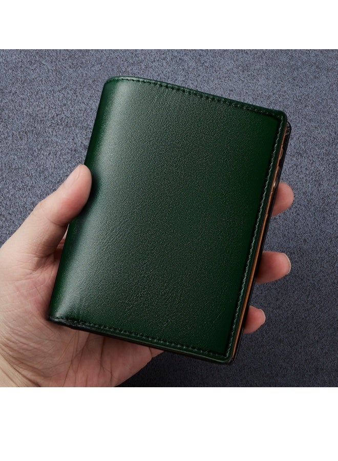 Men's Genuine Leather Zipper Wallet Large Capacity Multi-Card Slot Vertical Wallet Green Brown