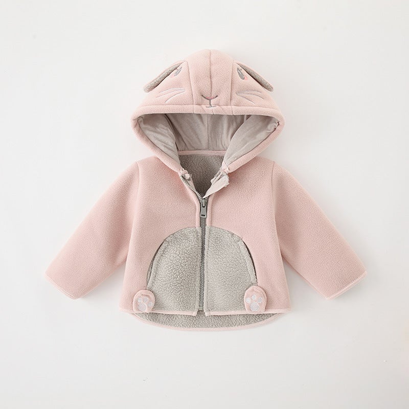 Kids Fleece Hooded Jacket Warm Baby Winter Coat [YLR cartoon coat] Pink Bunny