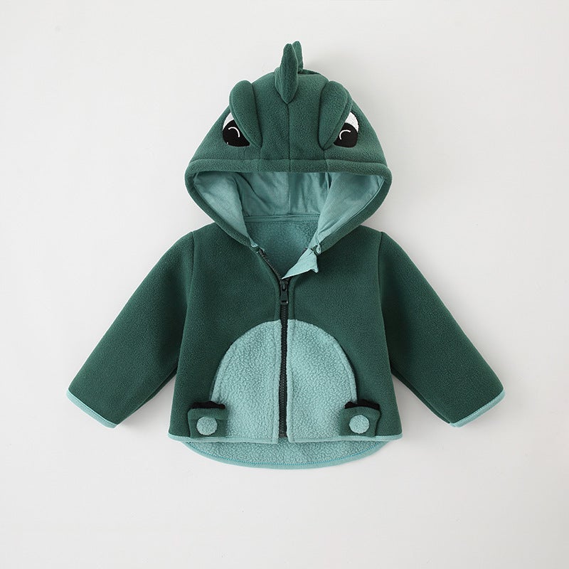 Kids Fleece Hooded Jacket Warm Baby Winter Coat [YLR cartoon coat] green dinosaur