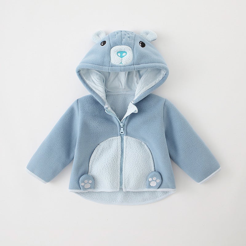 Kids Fleece Hooded Jacket Warm Baby Winter Coat [YLR cartoon coat] Blue Bear