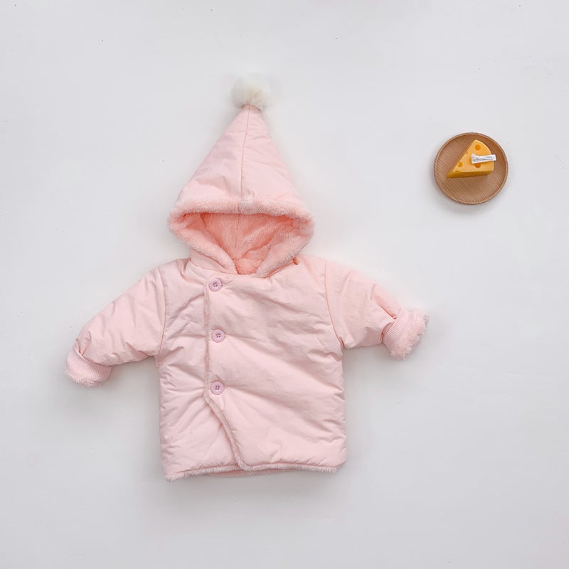 2023 Winter Plush Warm Baby Coat Cute 3D Hooded Jacket Pink