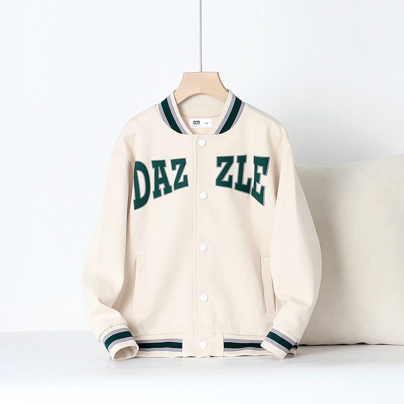 Kids Baseball Jacket Letter Collar Apricot