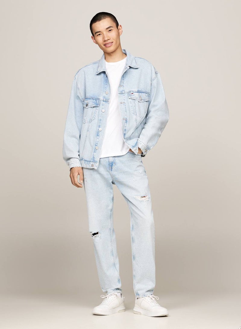 Men's Archive Aiden Colour-Blocked Oversized Trucker Jacket -  Rigid denim, Light Blue