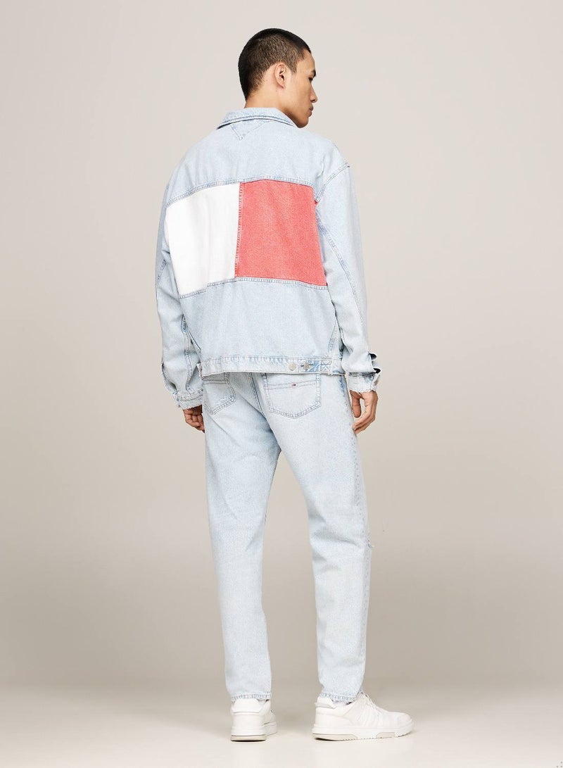 Men's Archive Aiden Colour-Blocked Oversized Trucker Jacket -  Rigid denim, Light Blue