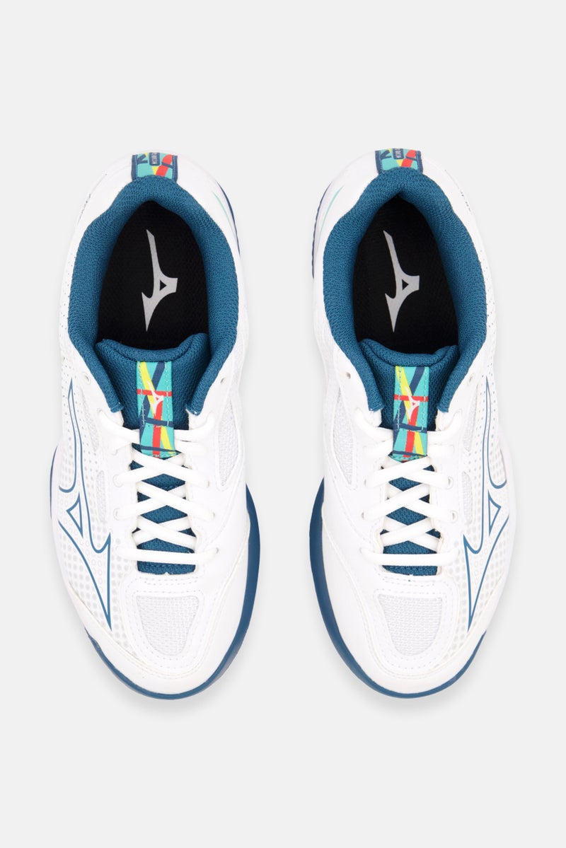 Kids Boy Exceed Lace Up Tennis Shoes, White/Teal Blue