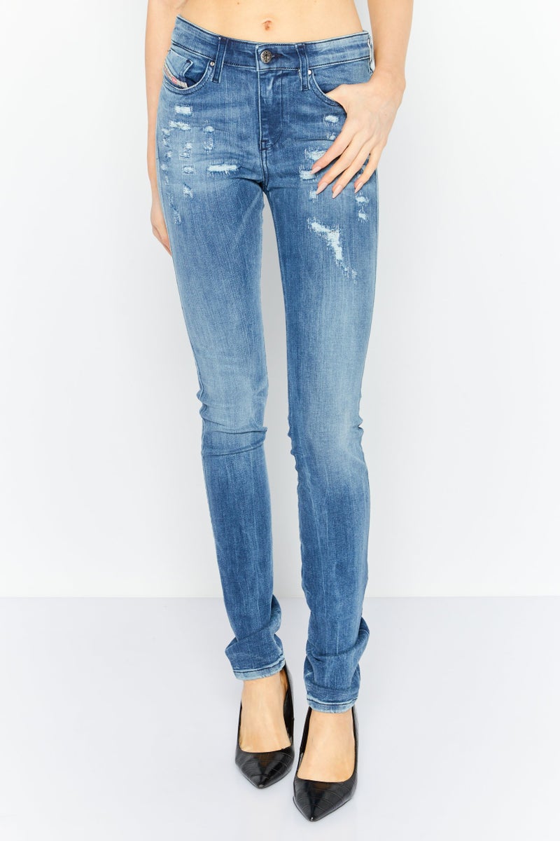 Women Skinny Fit Washed Stretchable Jeans, Blue