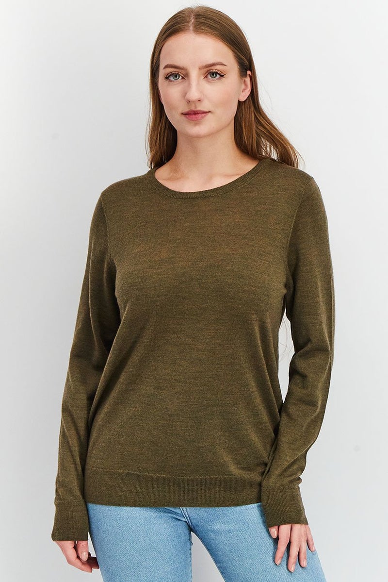 Women Regular Fit Pullover Knitted Sweater, Olive