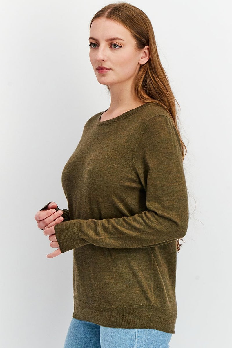 Women Regular Fit Pullover Knitted Sweater, Olive