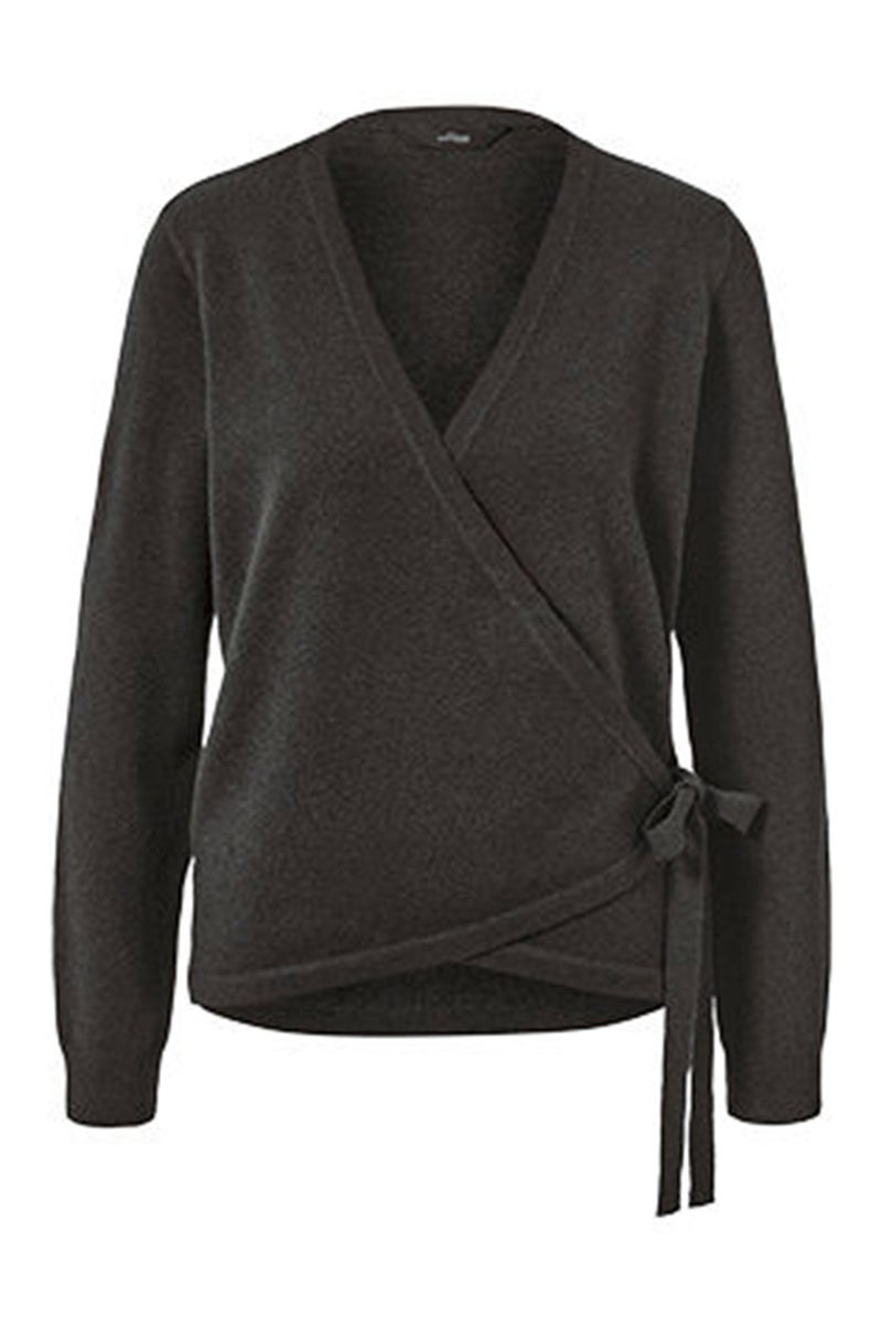 Women V-Neck Long Sleeve Cardigan, Grey