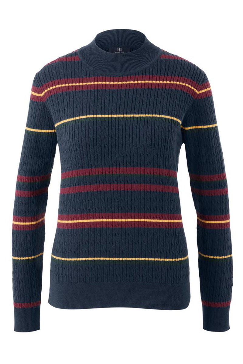 Women Round Neck Stripe Sweater, Navy Combo