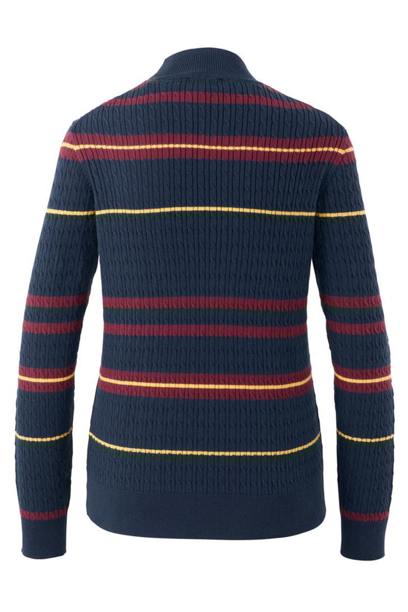 Women Round Neck Stripe Sweater, Navy Combo