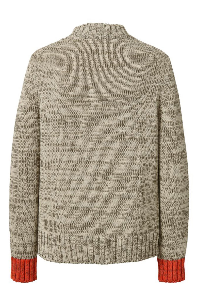 Women Knitted Long Sleeve Sweater, Olive/Beige