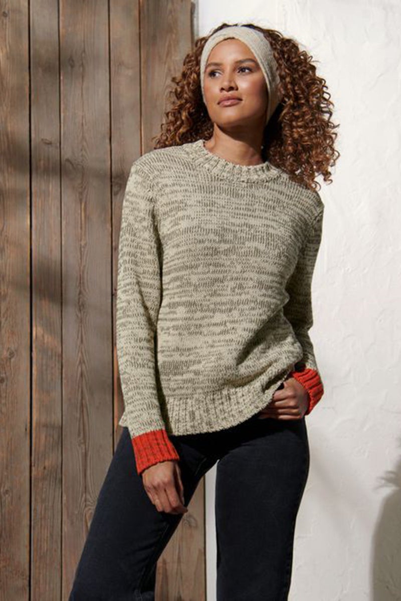 Women Knitted Long Sleeve Sweater, Olive/Beige