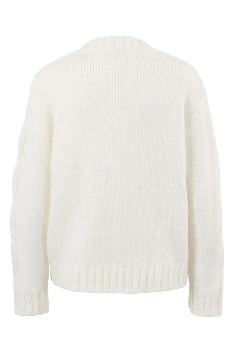 Women Round Neck Knitted Sweater, White