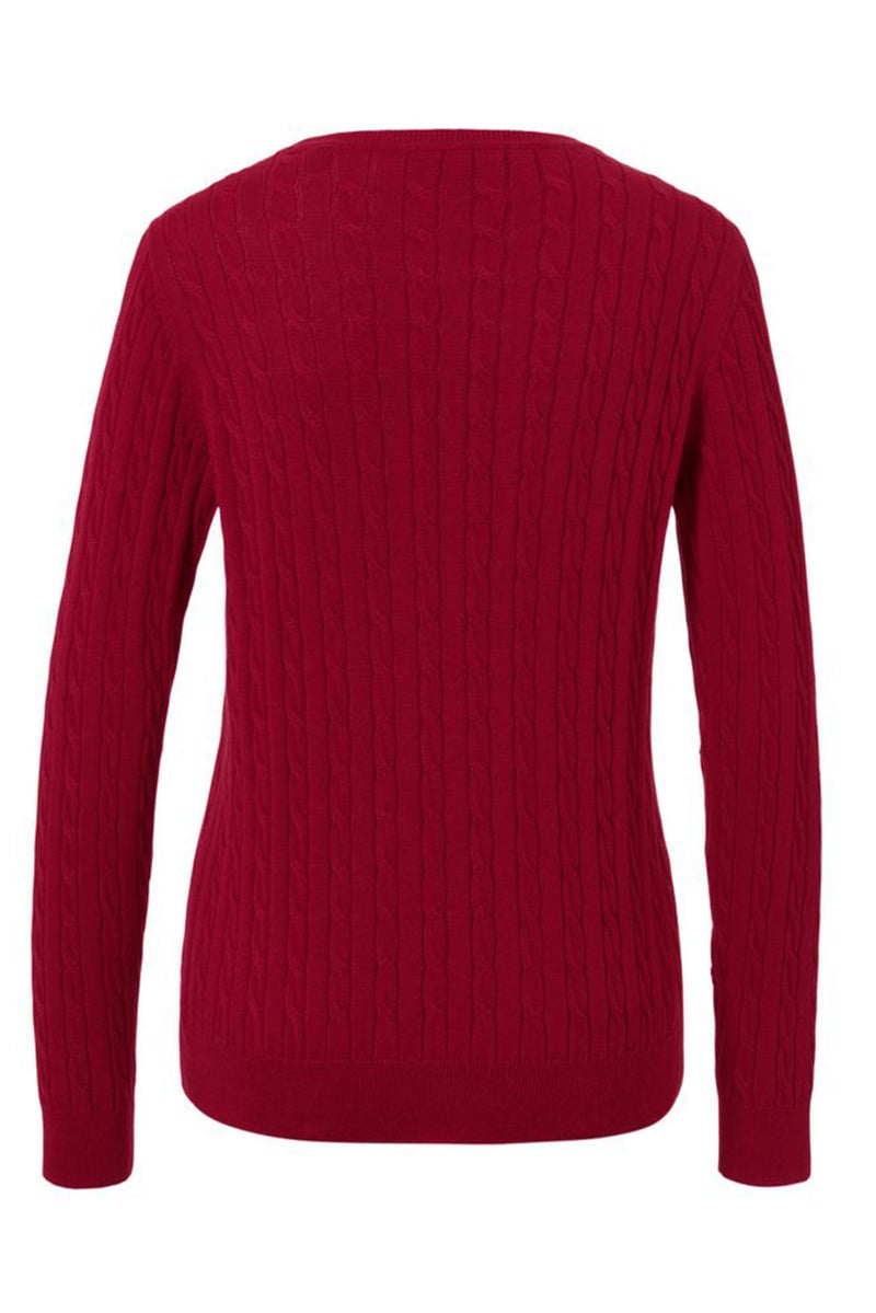 Women Round Neck Knitted Long Sleeves Sweater, Red