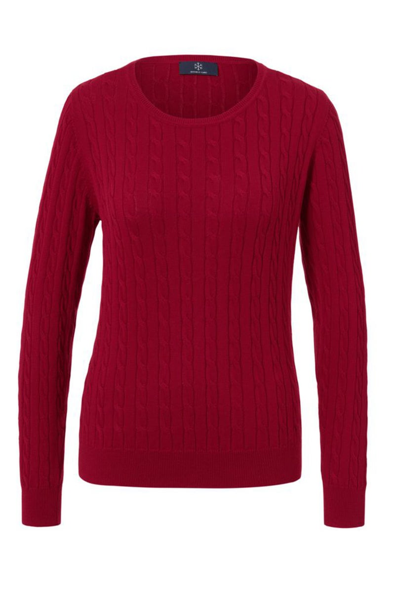 Women Round Neck Knitted Long Sleeves Sweater, Red