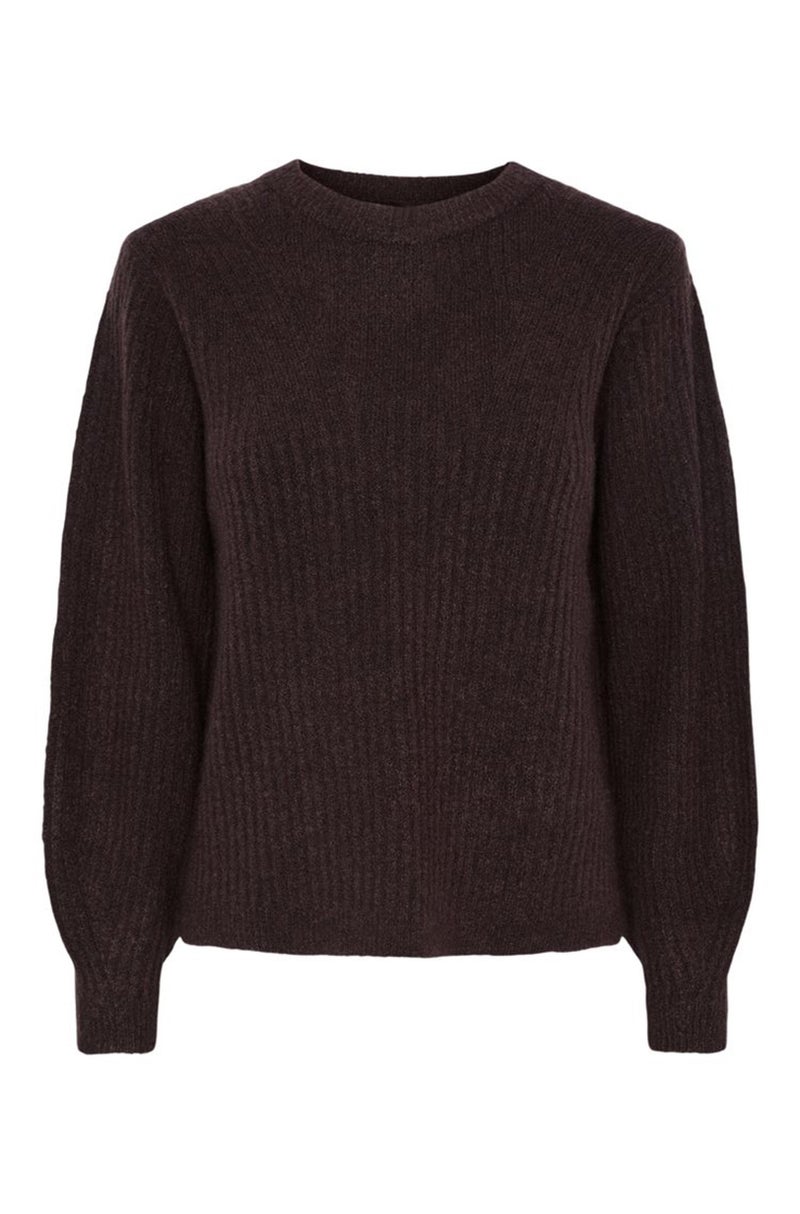 Women Crew Neck Textured Sweater, Brown