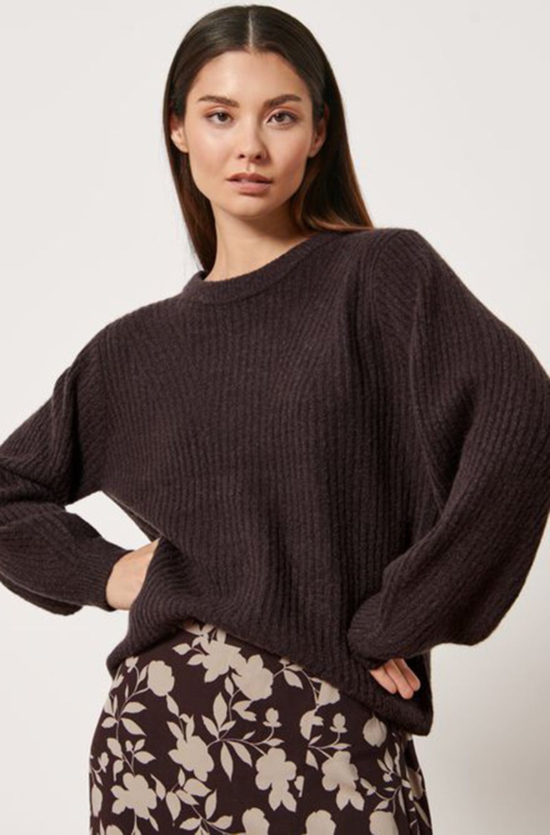 Women Crew Neck Textured Sweater, Brown