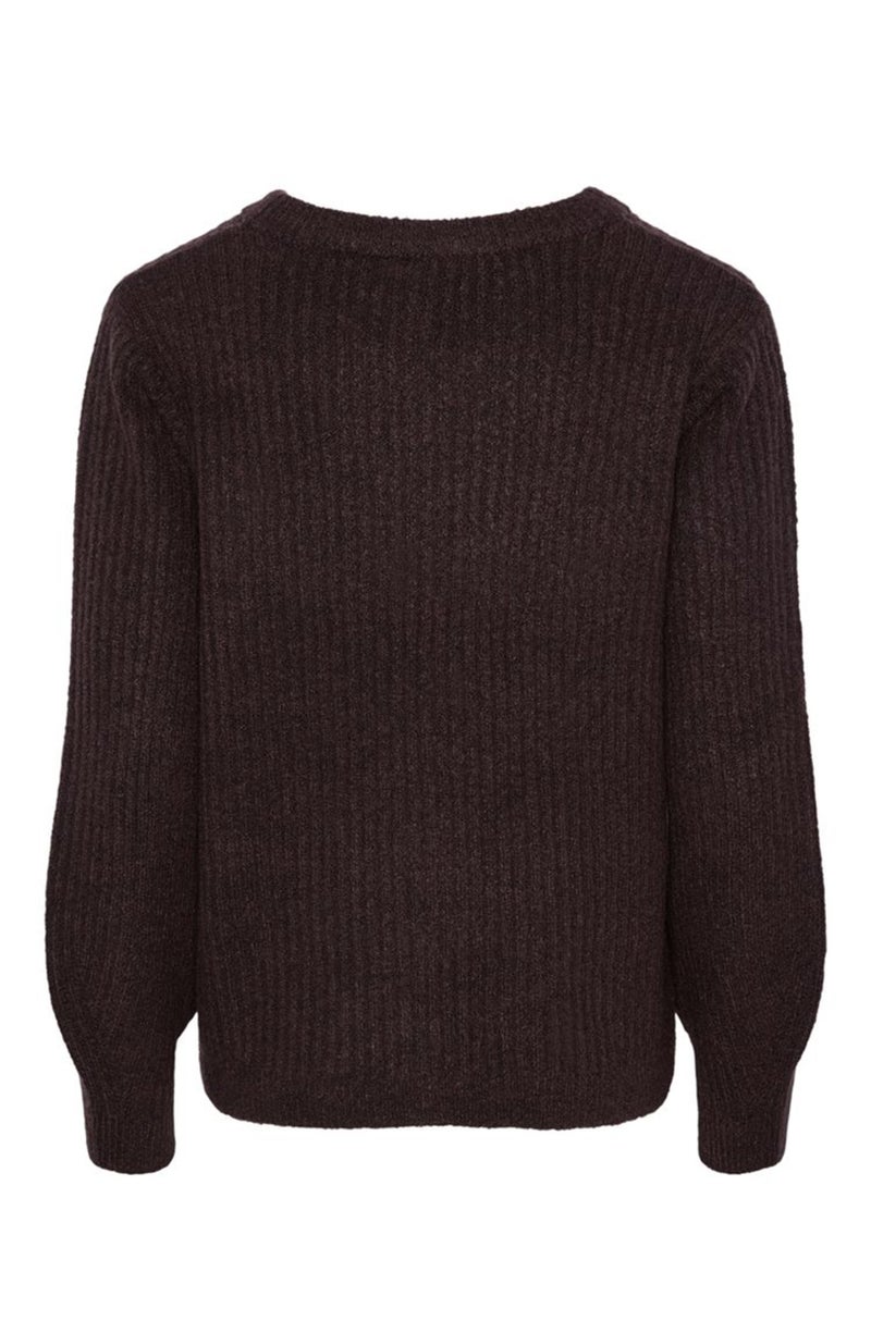 Women Crew Neck Textured Sweater, Brown