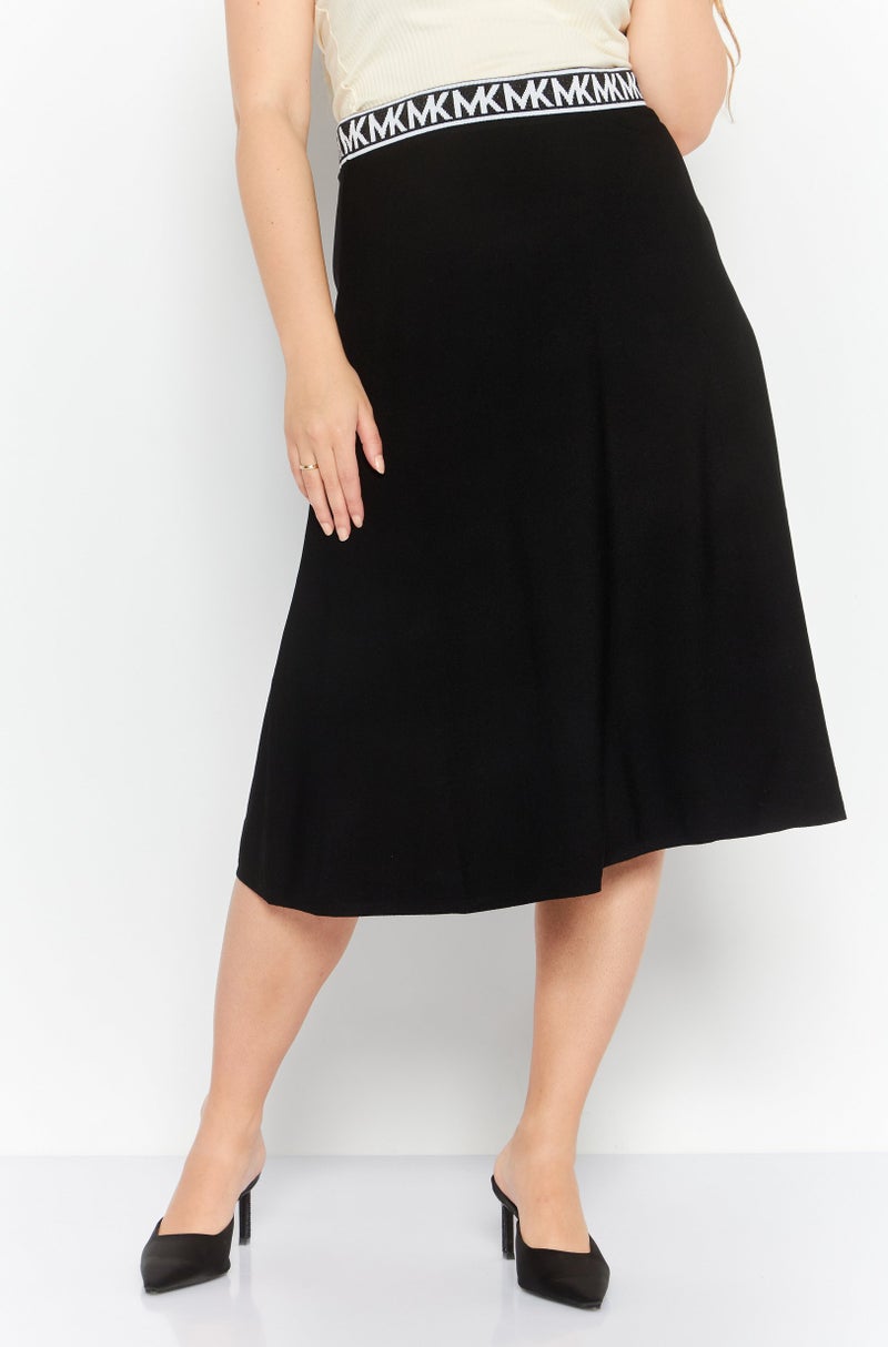 Women Eco Bold Logo Metallic Flare Skirts, Black