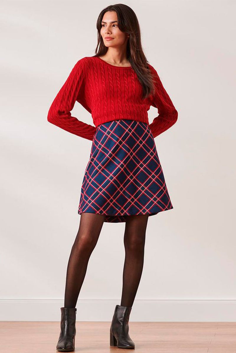 Women Plaid Mini Skirt, Navy/Red