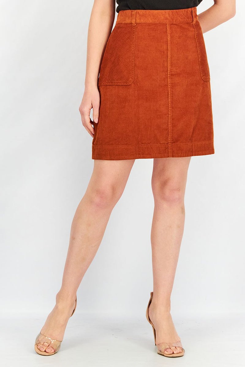 Women Corduroy Textured Mini Skirt, Rust Brown