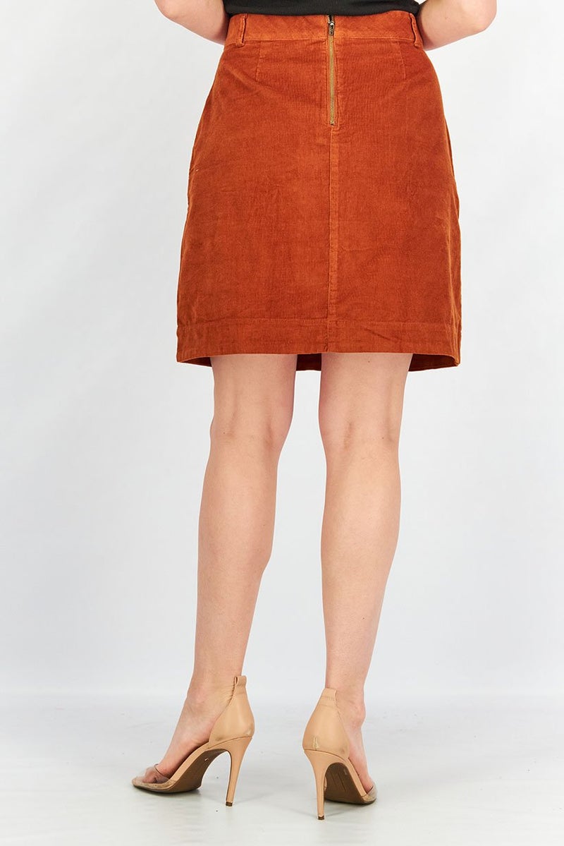 Women Corduroy Textured Mini Skirt, Rust Brown