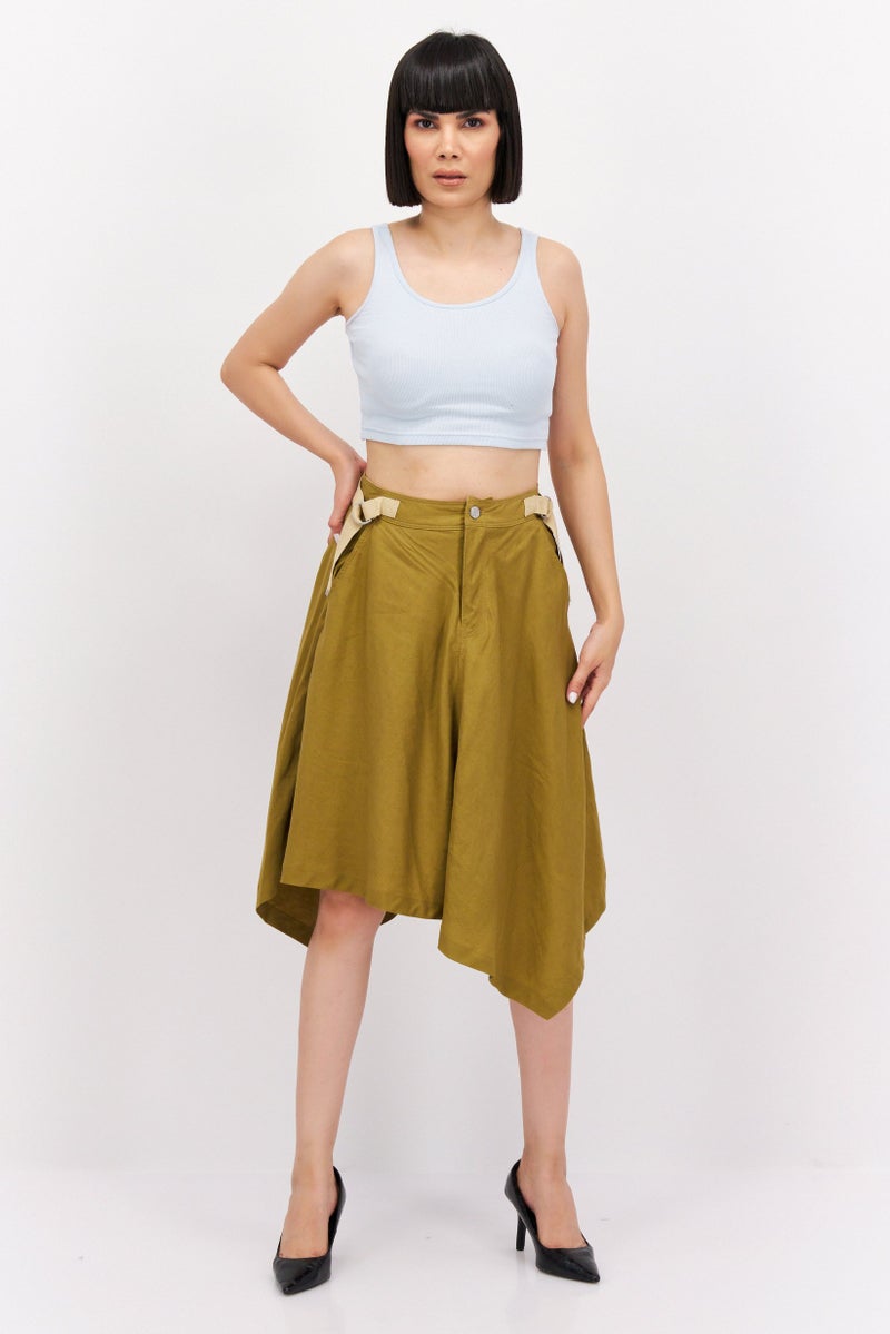 Women Solid Midi Skirts, Olive