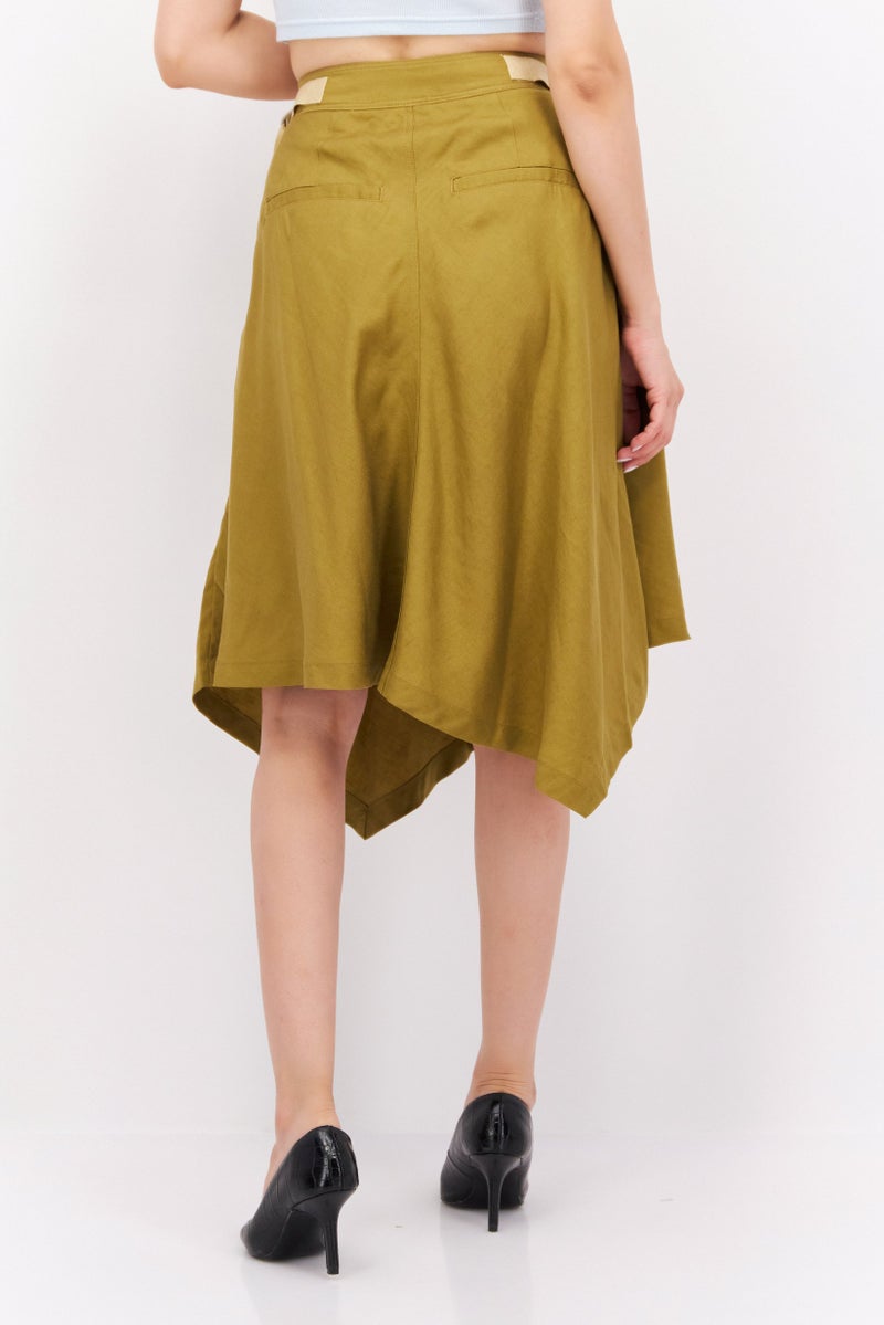 Women Solid Midi Skirts, Olive