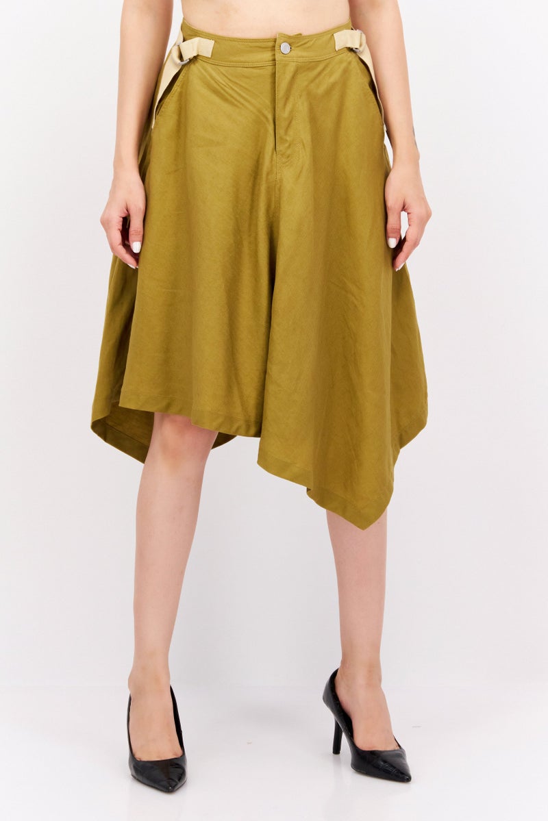 Women Solid Midi Skirts, Olive