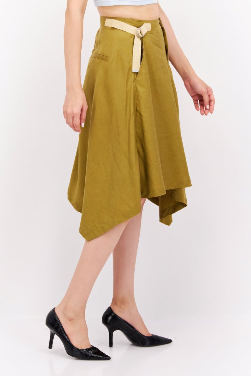 Women Solid Midi Skirts, Olive