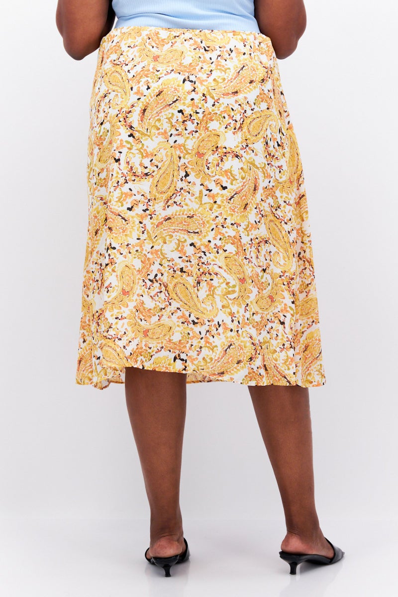 Women Plus Size Paisley Midi Skirt, Yellow