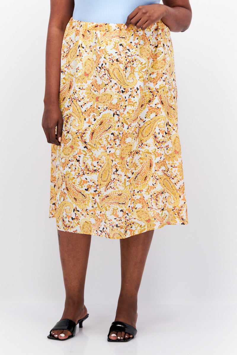 Women Plus Size Paisley Midi Skirt, Yellow