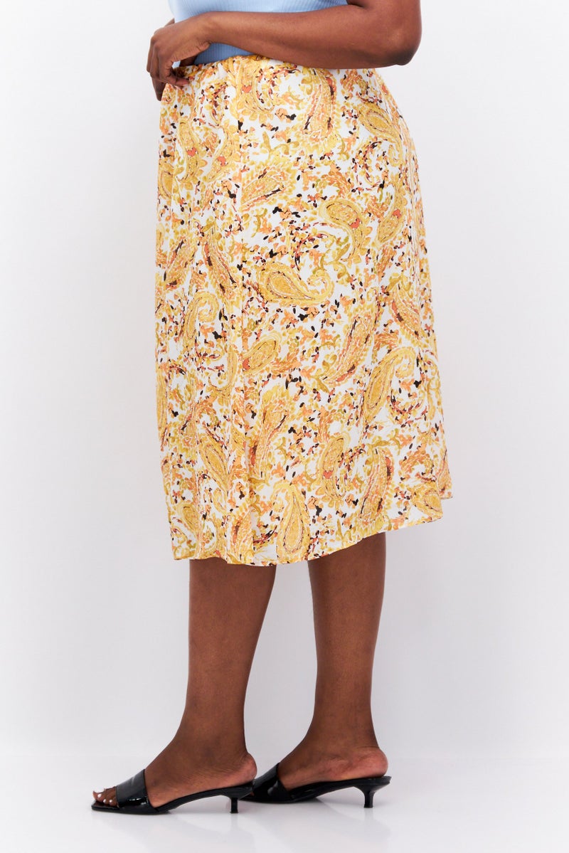 Women Plus Size Paisley Midi Skirt, Yellow