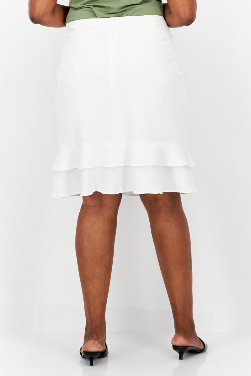 Women Plus Size Solid Midi Skirt, White