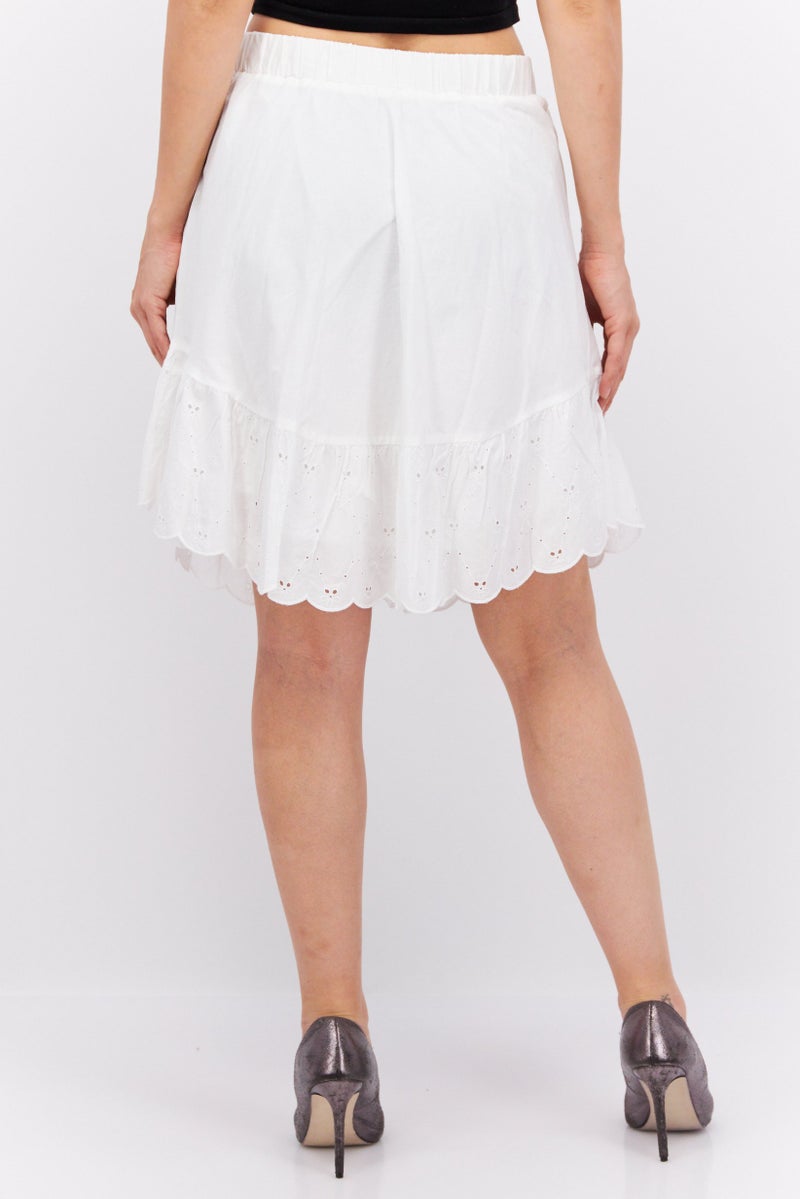 Women Solid Midi Skirt, White