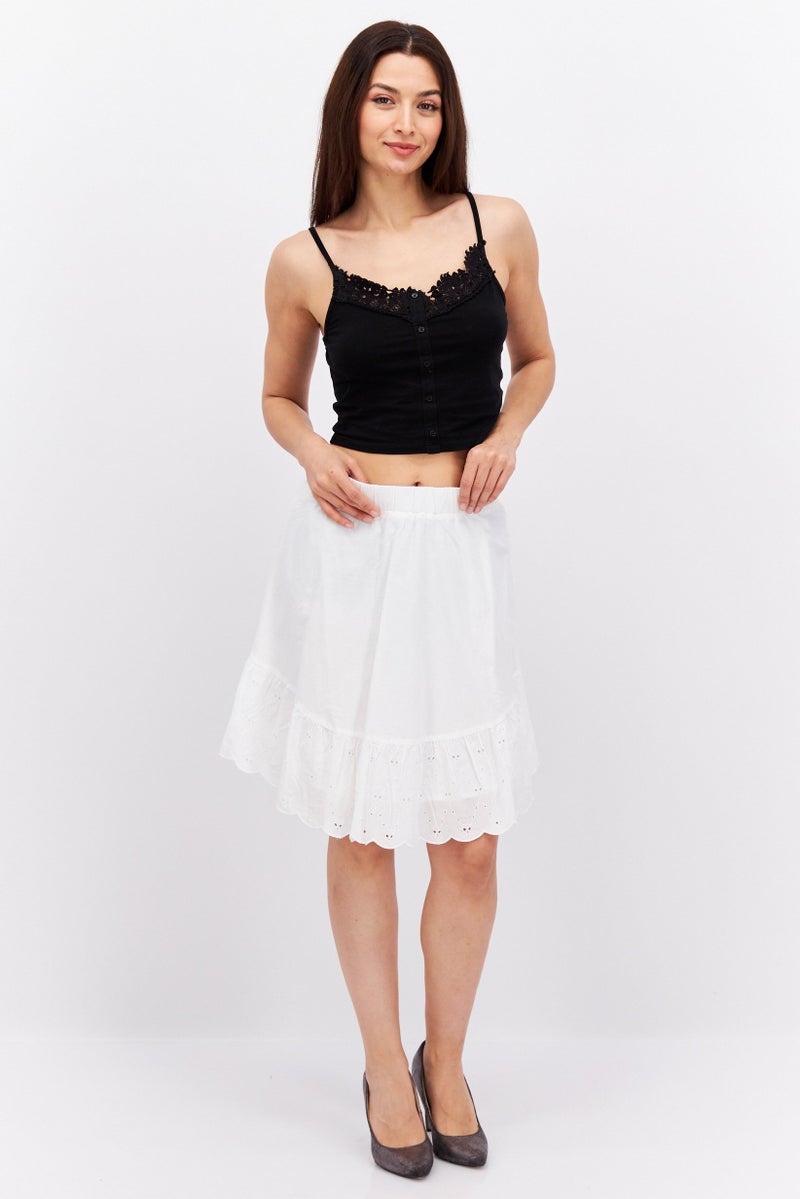 Women Solid Midi Skirt, White