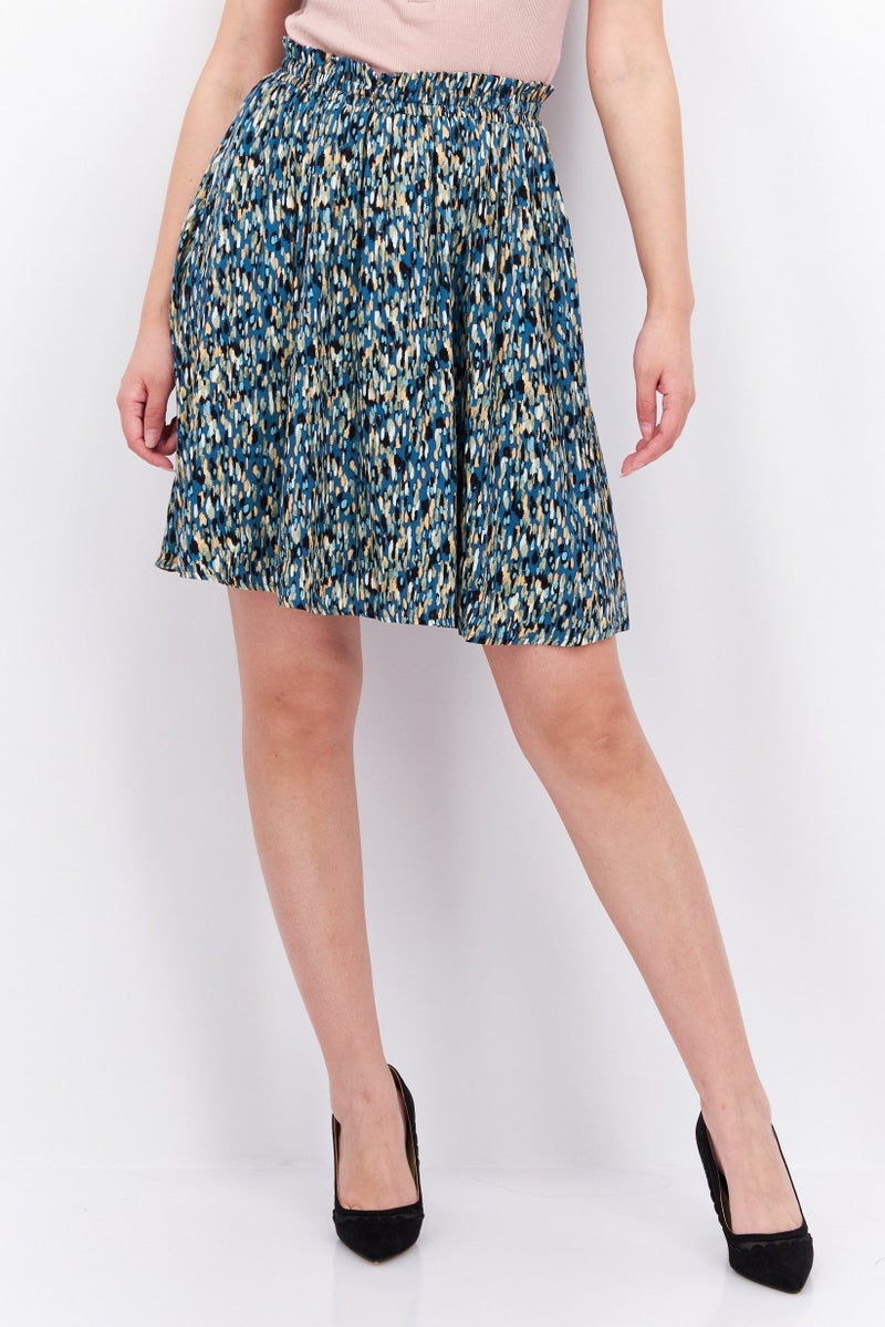 Women Allover Print Pull-On Mini Skirt, Green Combo