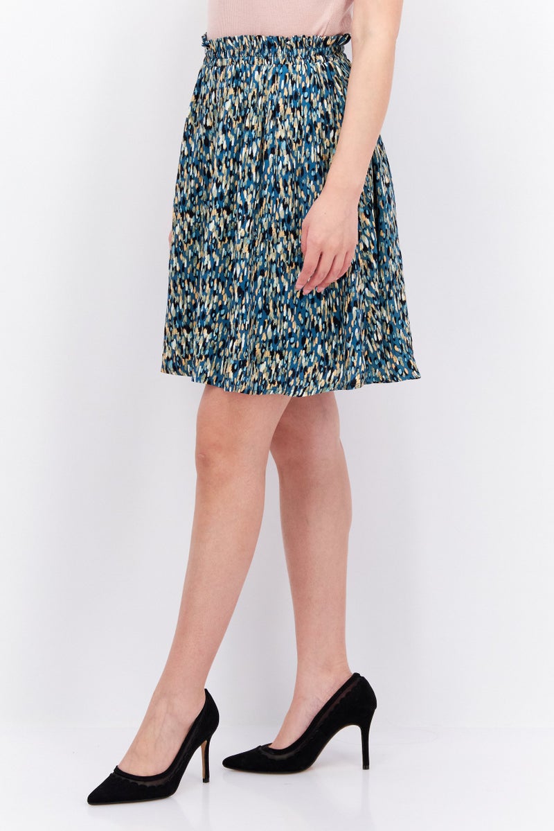 Women Allover Print Pull-On Mini Skirt, Green Combo