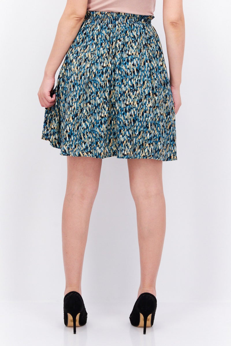 Women Allover Print Pull-On Mini Skirt, Green Combo