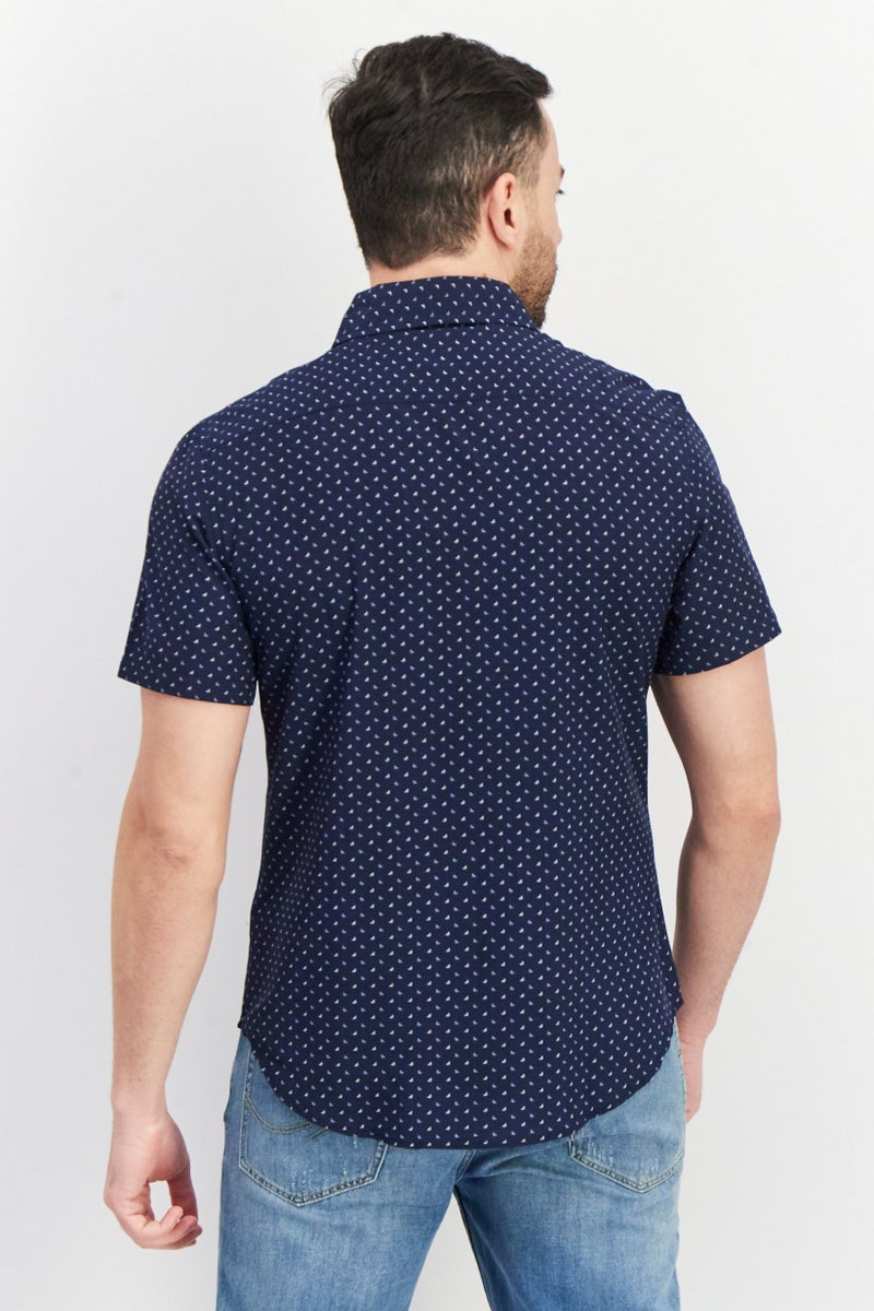 Men Regular Fit Allover Print Short Sleeve Casual Shirt, Navy