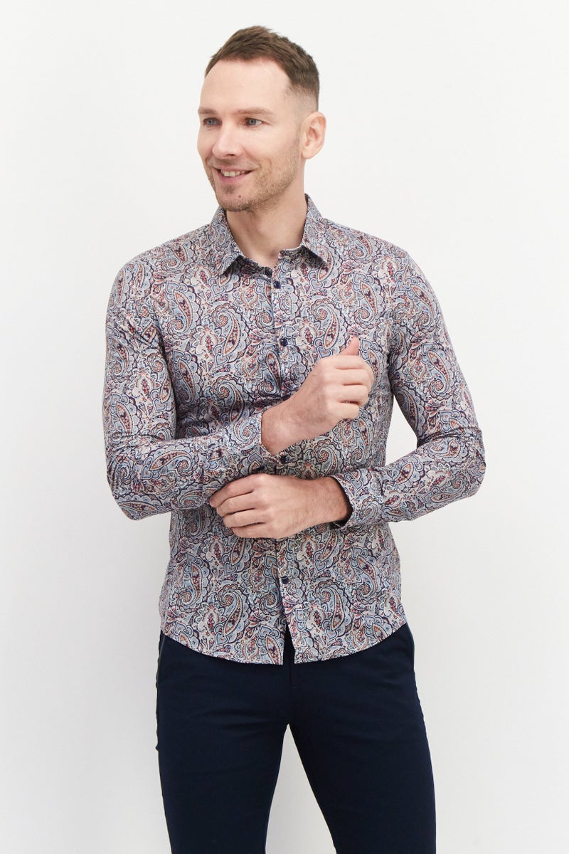 Men Slim Fit Allover Printed Long  Sleeves Casual Shirt, Blue Combo