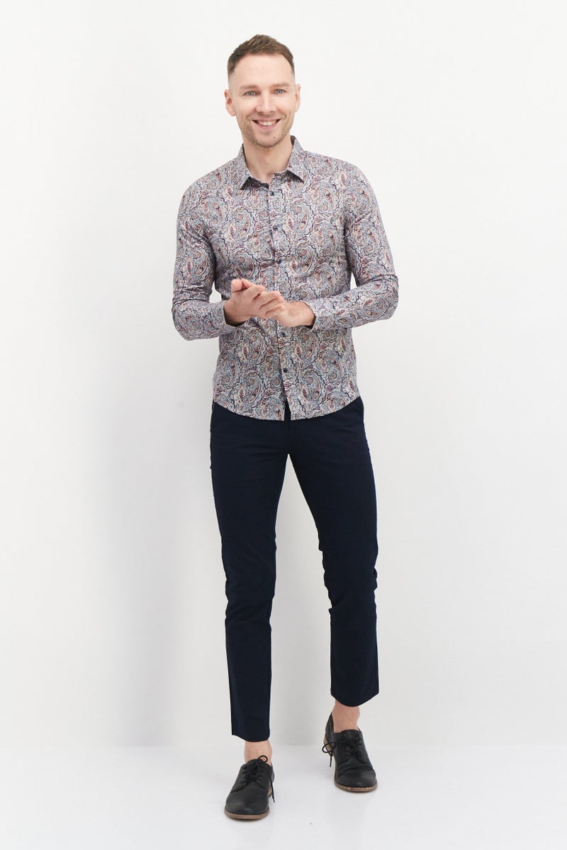 Men Slim Fit Allover Printed Long  Sleeves Casual Shirt, Blue Combo